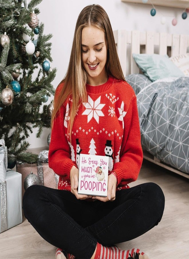 FXEFXE Funny Christmas Bathroom Decor, Pink Christmas Decoration, Funny Gift Decorations for Bathroom, Wooden Box Sign for Home Farmhouse Office Living Room Table Shelf Tiered Desk Decor - Image 3